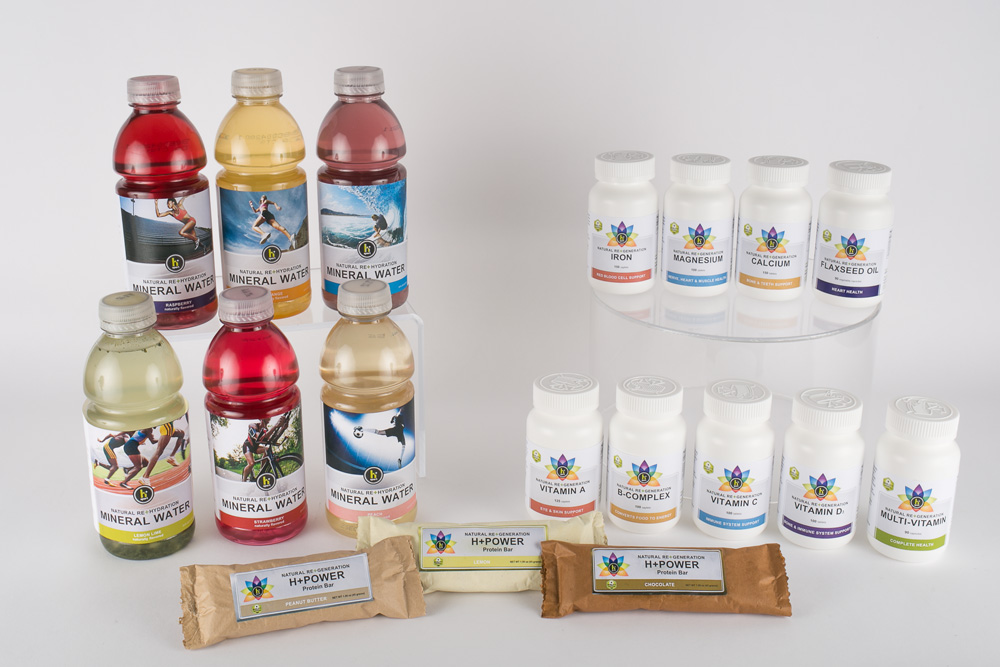 mineral water-vitamins-protein bars